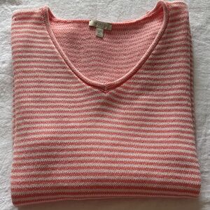 Talbot petite Coral and White Striped V-Neck Sweater